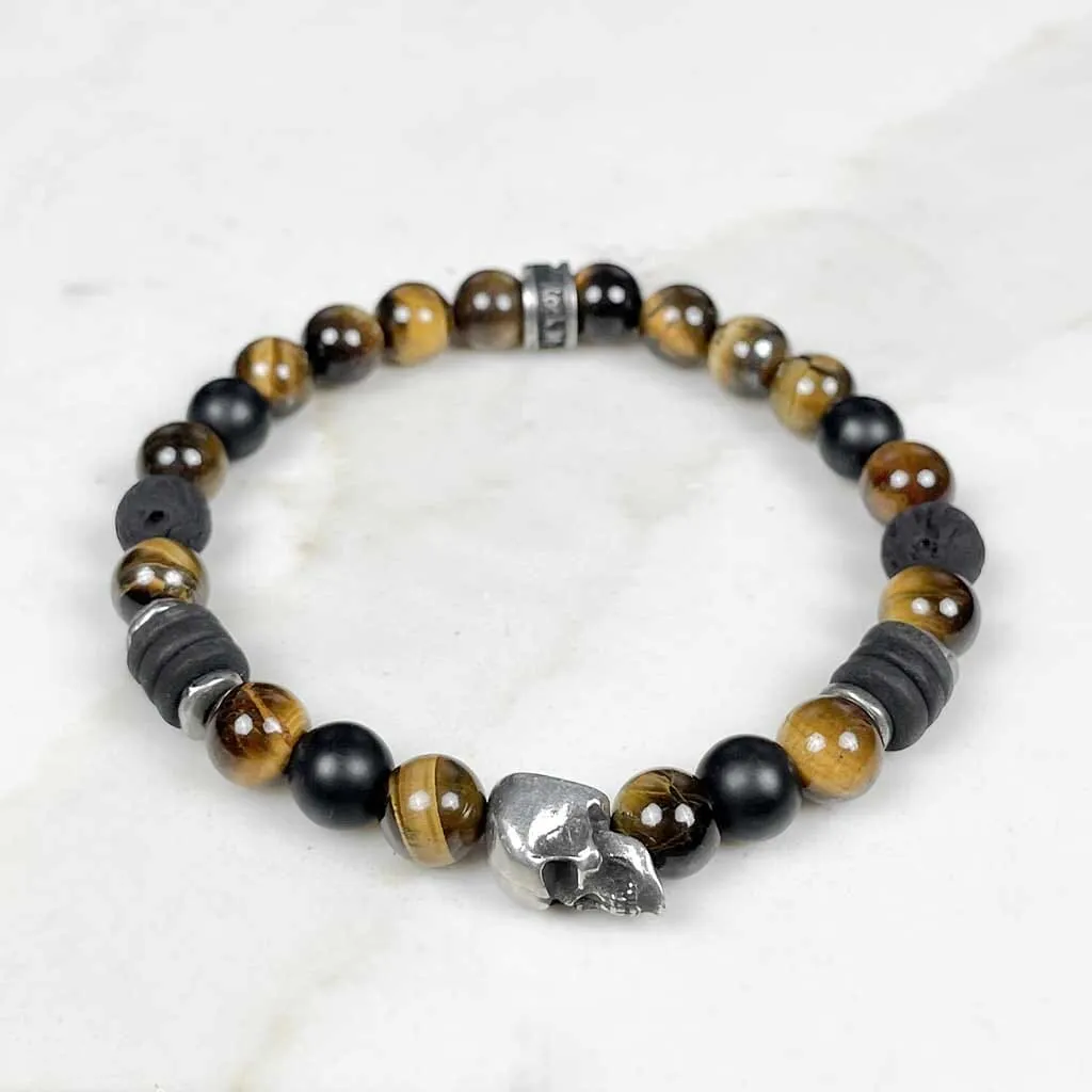Sinister Skull Beaded Bracelet Tiger Eye