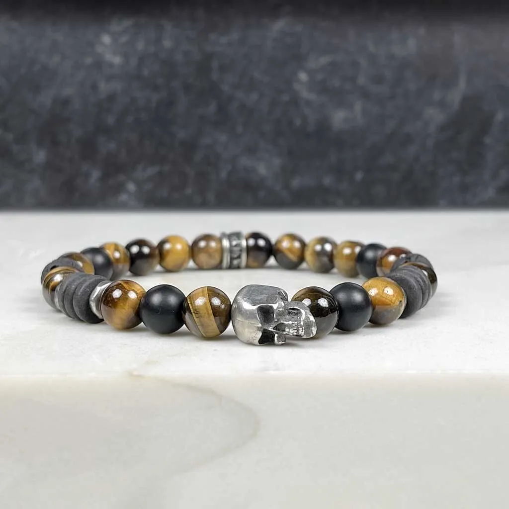 Sinister Skull Beaded Bracelet Tiger Eye