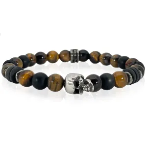 Sinister Skull Beaded Bracelet Tiger Eye
