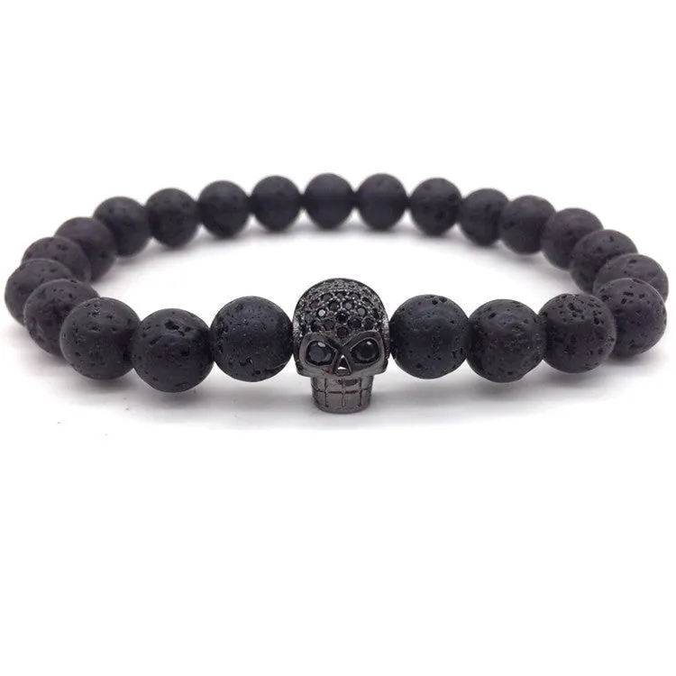 Skulls Lava Beads Charm Bracelets