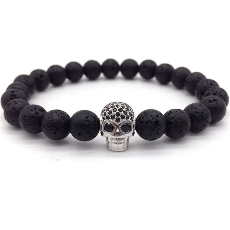 Skulls Lava Beads Charm Bracelets