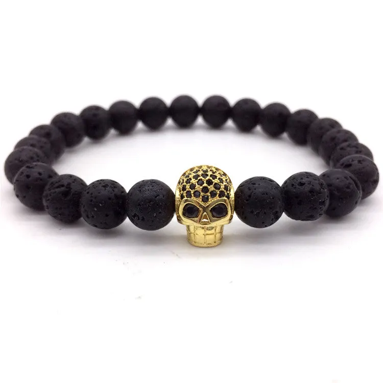 Skulls Lava Beads Charm Bracelets
