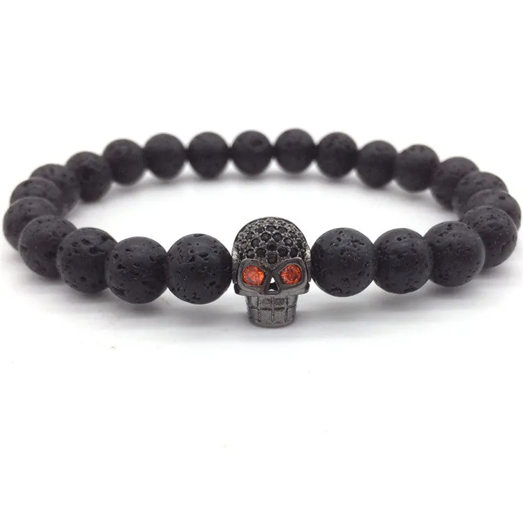 Skulls Lava Beads Charm Bracelets