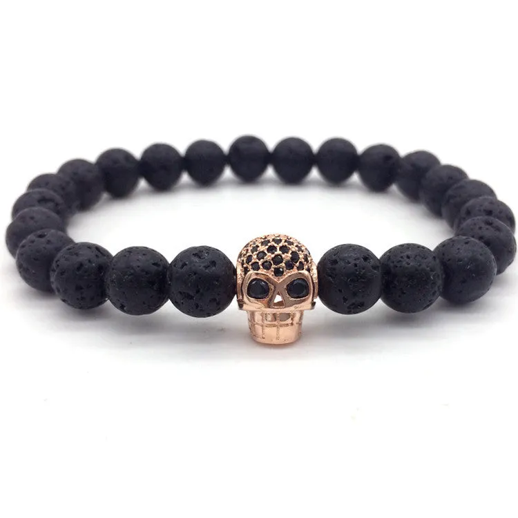 Skulls Lava Beads Charm Bracelets