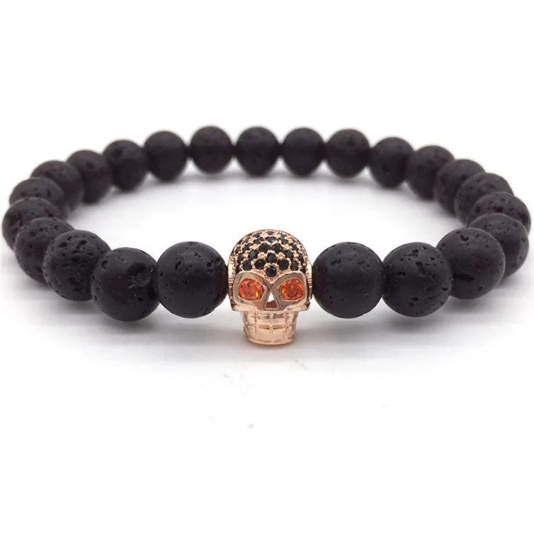 Skulls Lava Beads Charm Bracelets