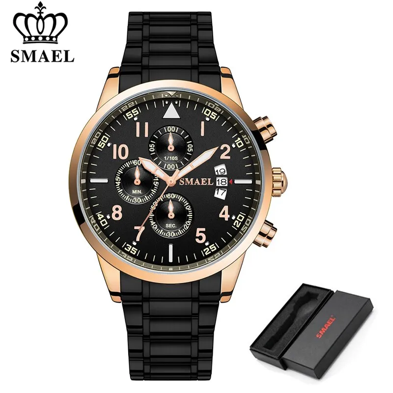 SMAEL Luxury Waterproof Watch Men Stainless Steel Business Quartz Wristwatch Fashion Casual Mens Sport Watches Relogio Masculino