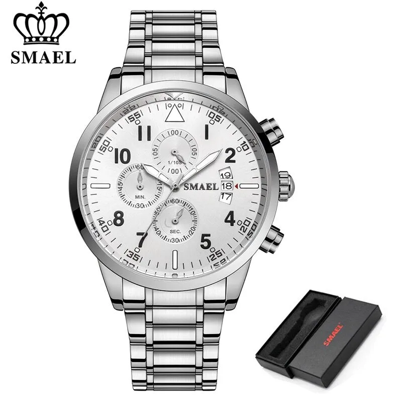 SMAEL Luxury Waterproof Watch Men Stainless Steel Business Quartz Wristwatch Fashion Casual Mens Sport Watches Relogio Masculino