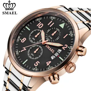 SMAEL Luxury Waterproof Watch Men Stainless Steel Business Quartz Wristwatch Fashion Casual Mens Sport Watches Relogio Masculino