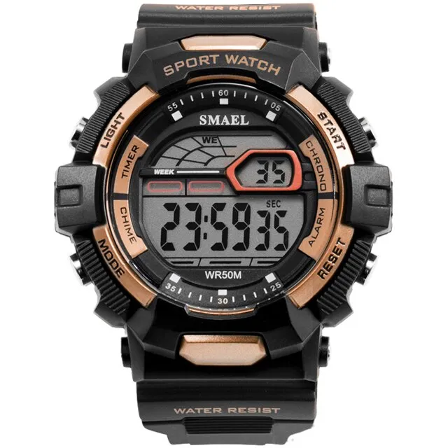 SMAEL Men Sport Casual Watchs Waterproof LED Display Luminous Stopwatch Alarm Shock Resistant Auto Date Watch Army Watches