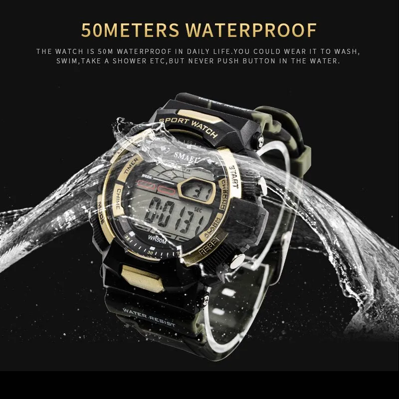SMAEL Men Sport Casual Watchs Waterproof LED Display Luminous Stopwatch Alarm Shock Resistant Auto Date Watch Army Watches