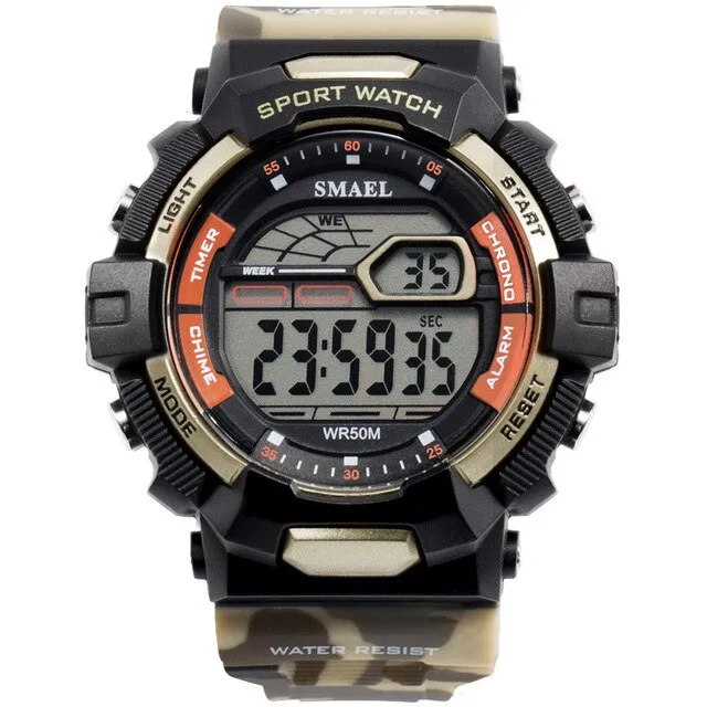 SMAEL Men Sport Casual Watchs Waterproof LED Display Luminous Stopwatch Alarm Shock Resistant Auto Date Watch Army Watches