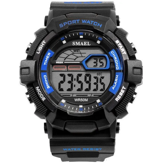 SMAEL Men Sport Casual Watchs Waterproof LED Display Luminous Stopwatch Alarm Shock Resistant Auto Date Watch Army Watches