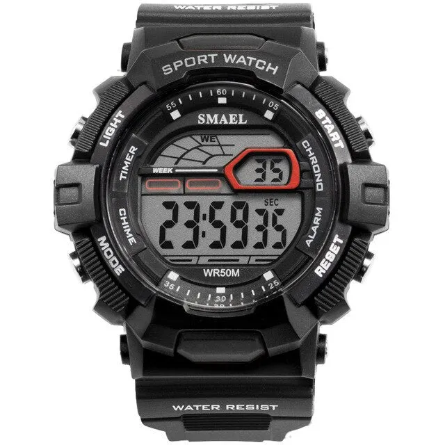 SMAEL Men Sport Casual Watchs Waterproof LED Display Luminous Stopwatch Alarm Shock Resistant Auto Date Watch Army Watches