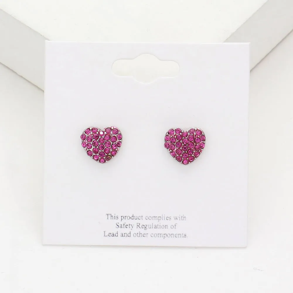 Small Fuchsia Crystal Heart Stud Pageant Earrings | Little Girl Earrings |  614912