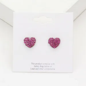 Small Fuchsia Crystal Heart Stud Pageant Earrings | Little Girl Earrings |  614912