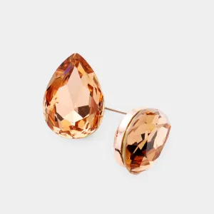 Small Peach Crystal Teardrop Stud Earrings | 448825