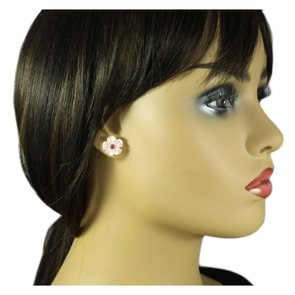 Small Pink Daisy with Pink Crystal Center Stud Earring - RSN270E