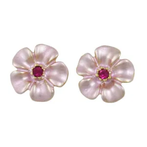 Small Pink Daisy with Pink Crystal Center Stud Earring - RSN270E