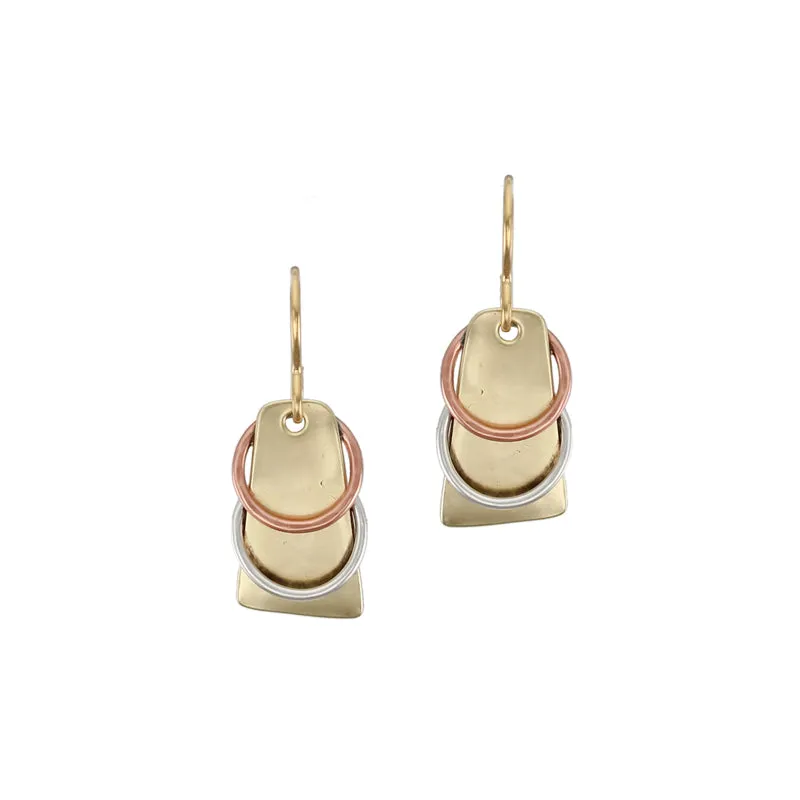 Small Tapered Rectangle with Rings Wire Earring