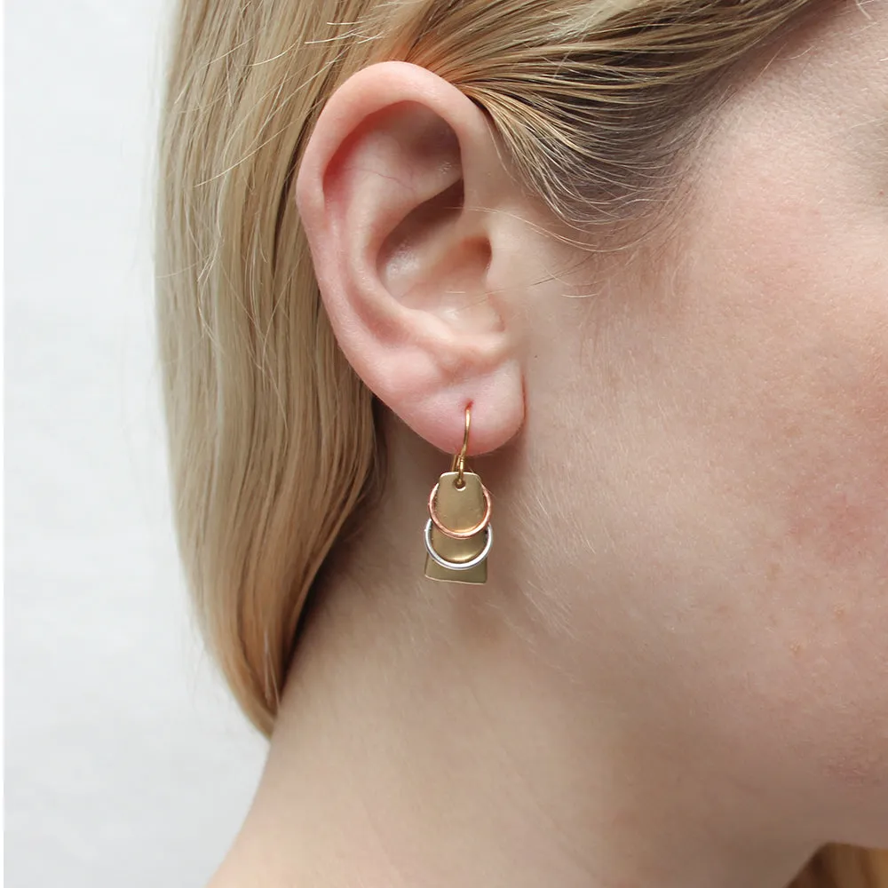 Small Tapered Rectangle with Rings Wire Earring