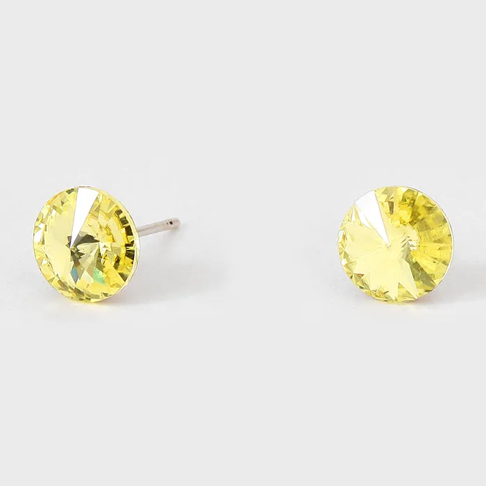 Small Yellow Round Crystal Stud Earrings | 8 mm | 123255