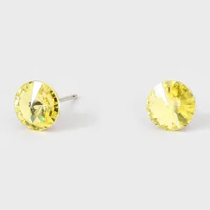 Small Yellow Round Crystal Stud Earrings | 8 mm | 123255