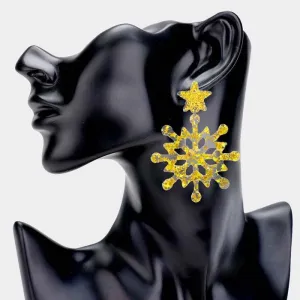 Snowflake Gold Glittered Star Resin Dangle Earrings