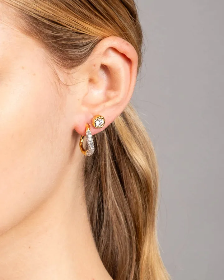 Solanales Gold Crystal Twist Mini Hoop Earring