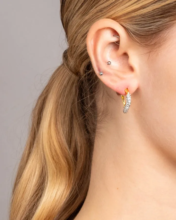Solanales Gold Crystal Twist Mini Hoop Earring