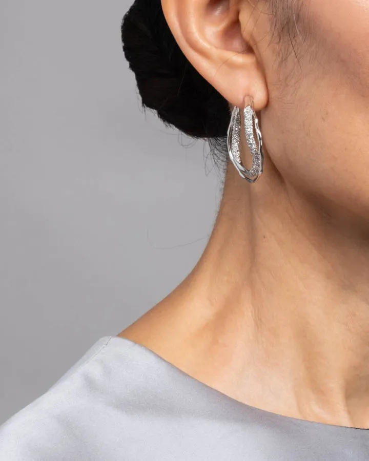 Solanales Silver Crystal Twist Hoop Earring