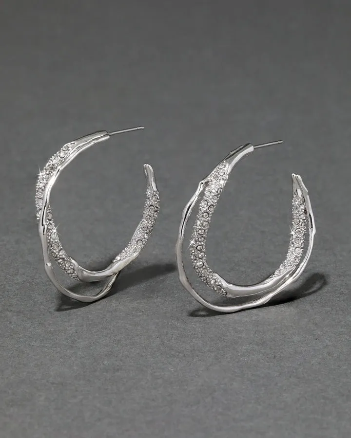 Solanales Silver Crystal Twist Hoop Earring