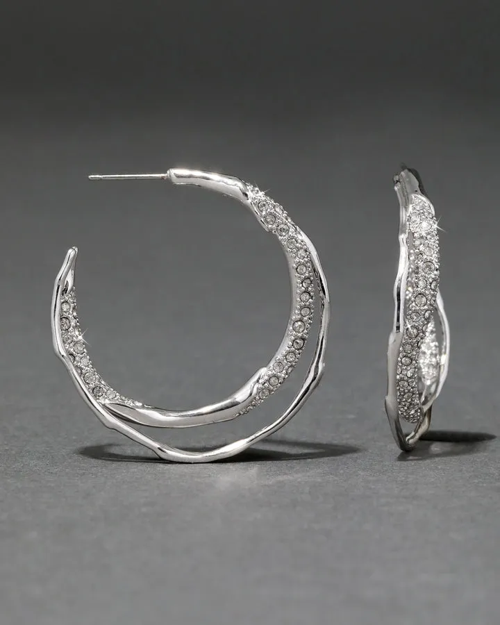 Solanales Silver Crystal Twist Hoop Earring