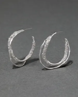 Solanales Silver Crystal Twist Hoop Earring