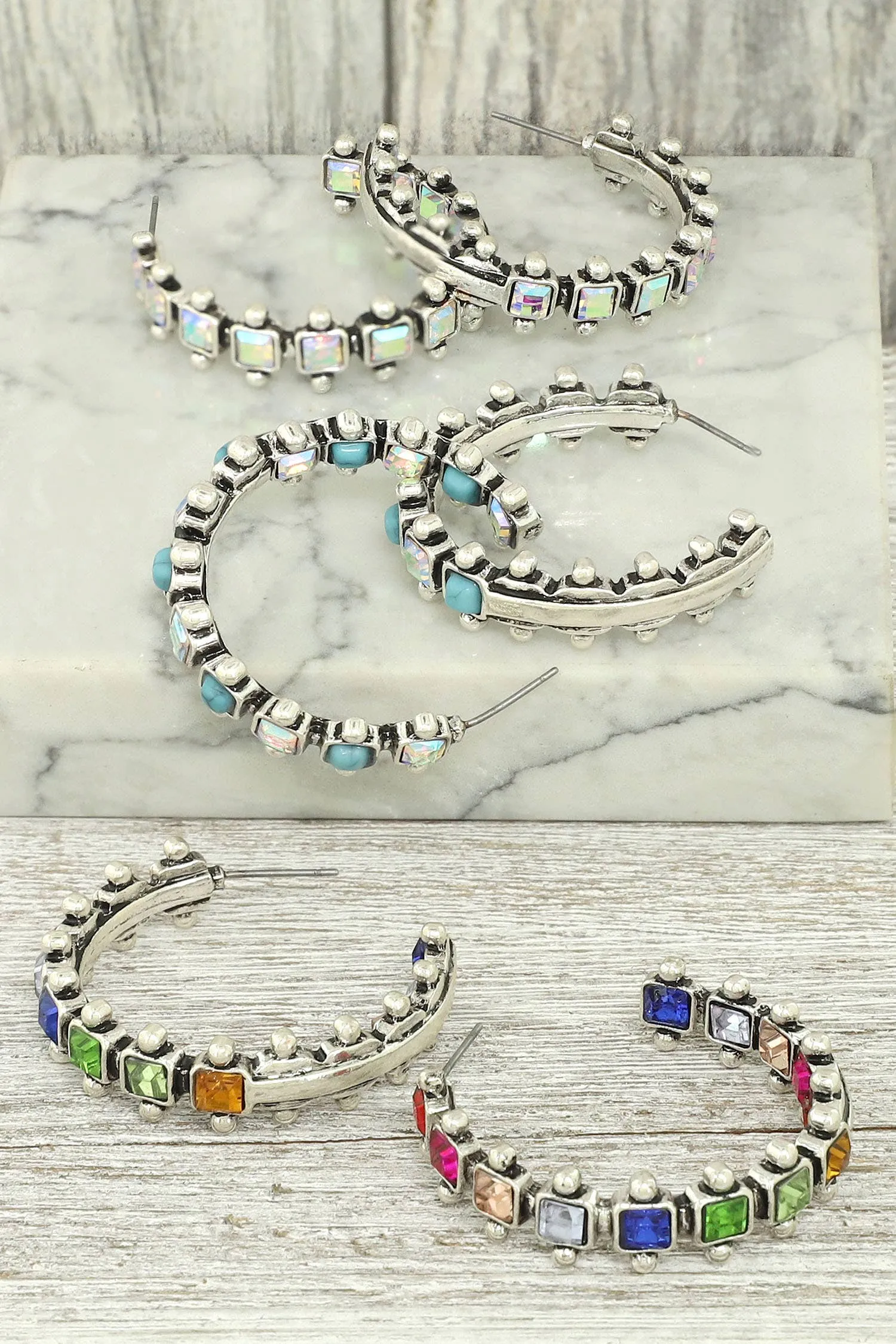 sophia collection Western Square Cut Crystal Hoop Earrings