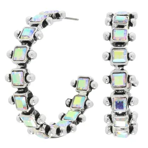 sophia collection Western Square Cut Crystal Hoop Earrings