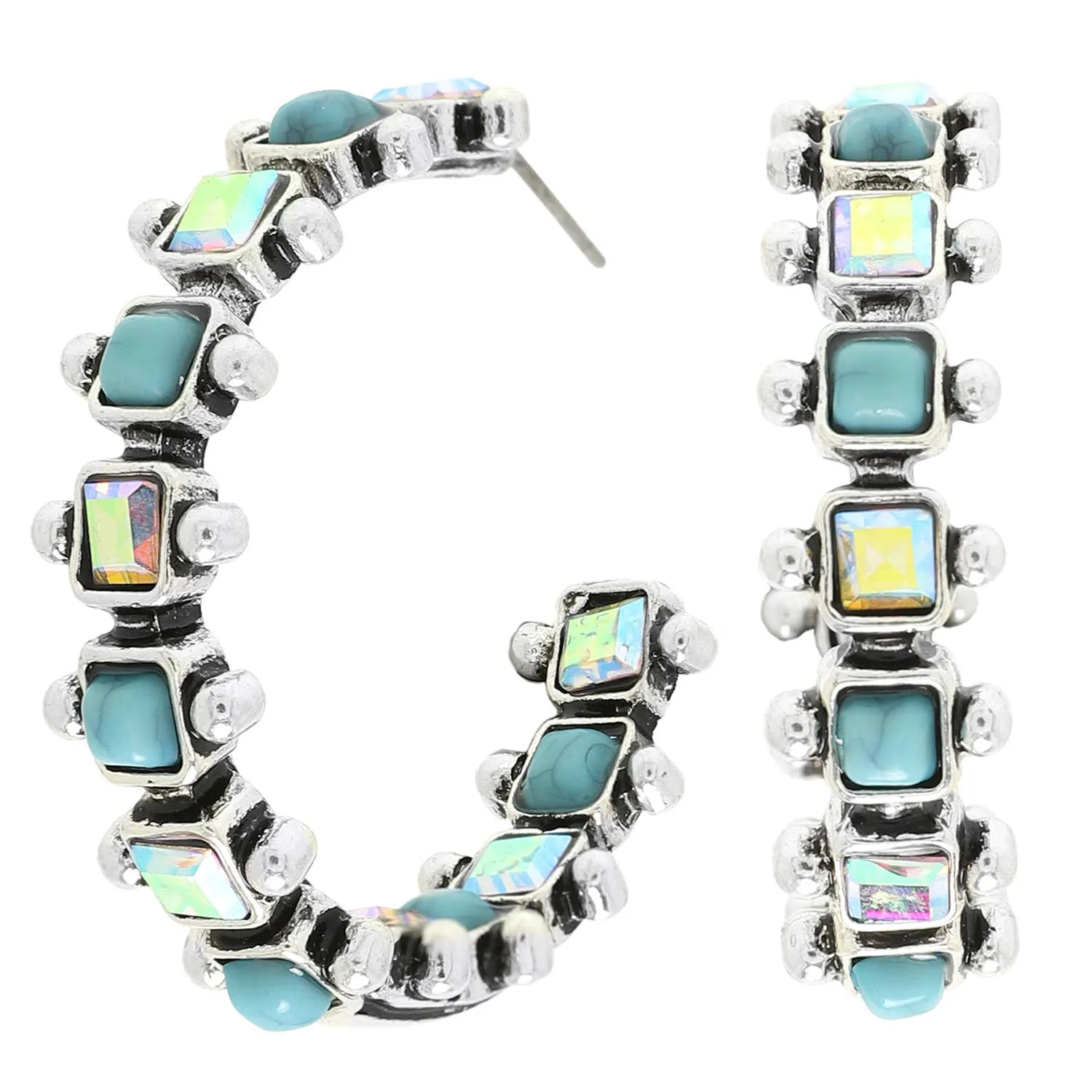 sophia collection Western Square Cut Crystal Hoop Earrings