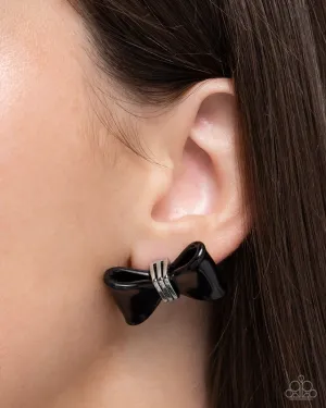 Spruced Up - Black - Acrylic Bow Paparazzi Post Earrings