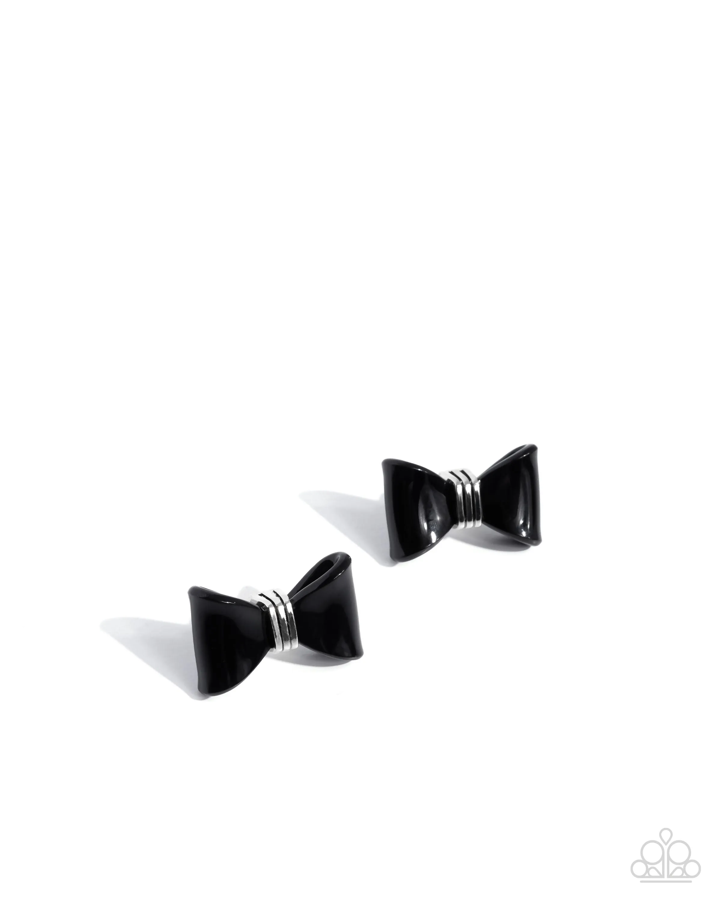 Spruced Up - Black - Acrylic Bow Paparazzi Post Earrings