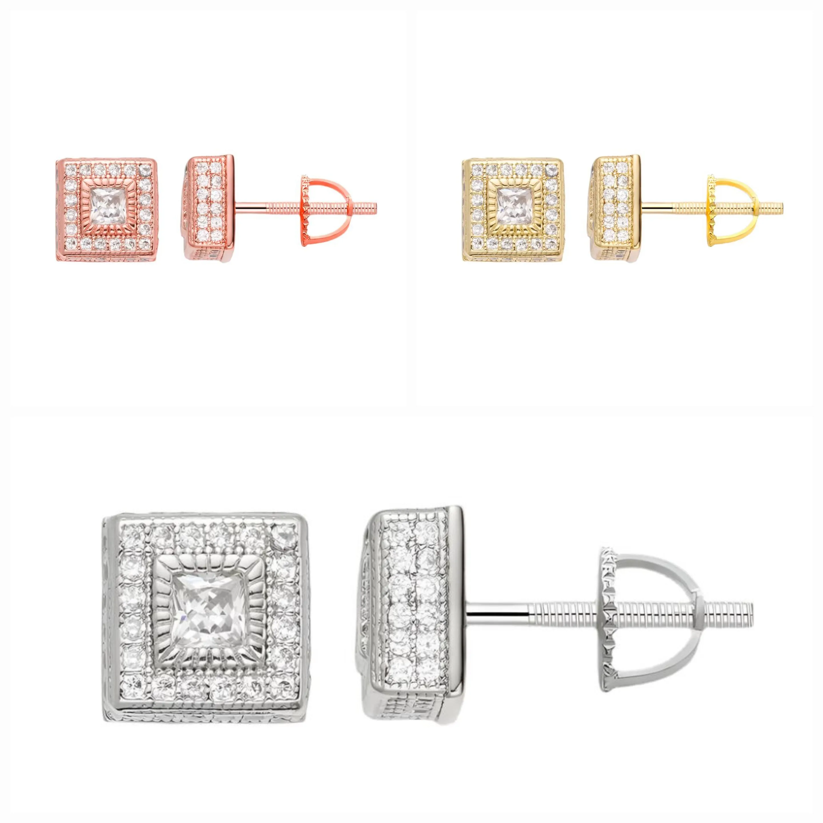 Square Screw back Earrings Lab-Created Moissanite Sterling Silver - M205659
