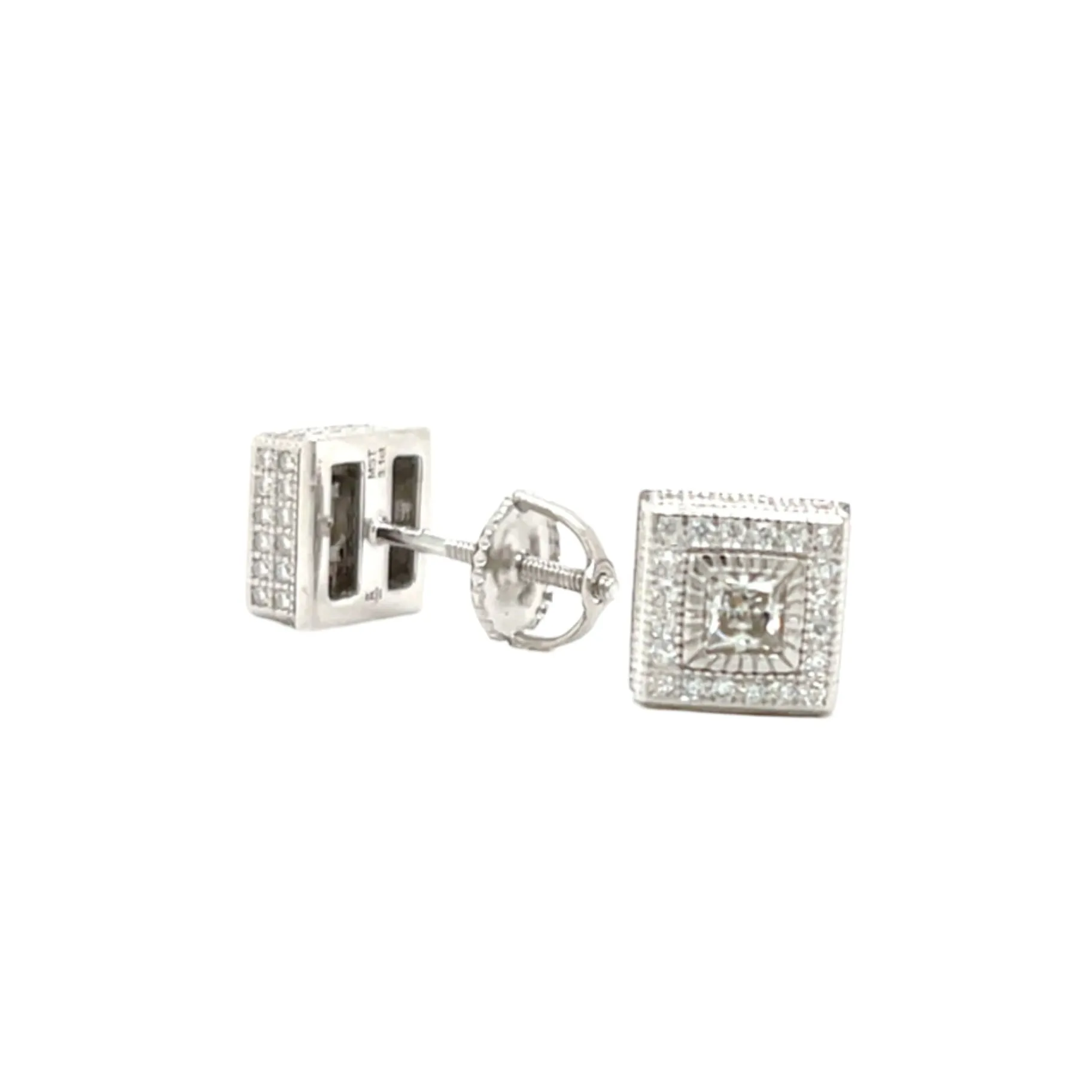 Square Screw back Earrings Lab-Created Moissanite Sterling Silver - M205659
