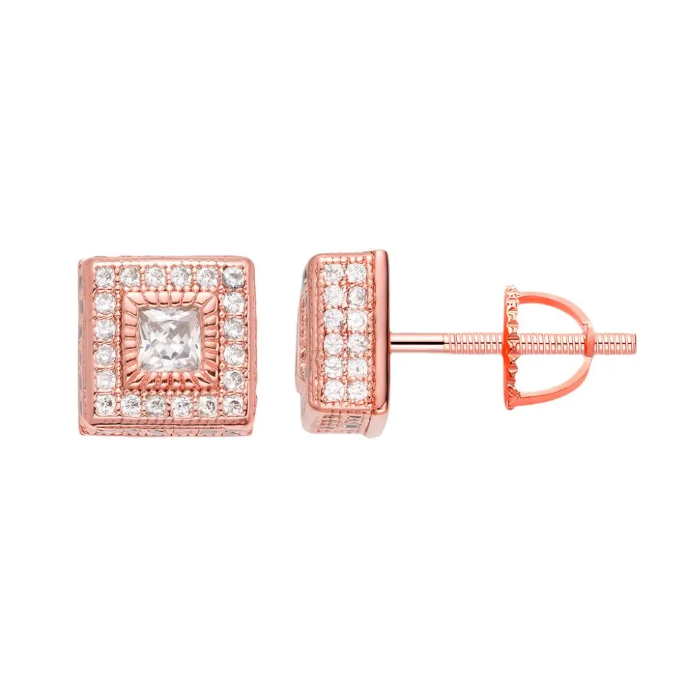 Square Screw back Earrings Lab-Created Moissanite Sterling Silver - M205659