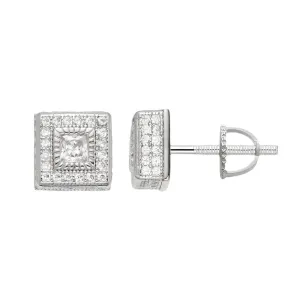 Square Screw back Earrings Lab-Created Moissanite Sterling Silver - M205659