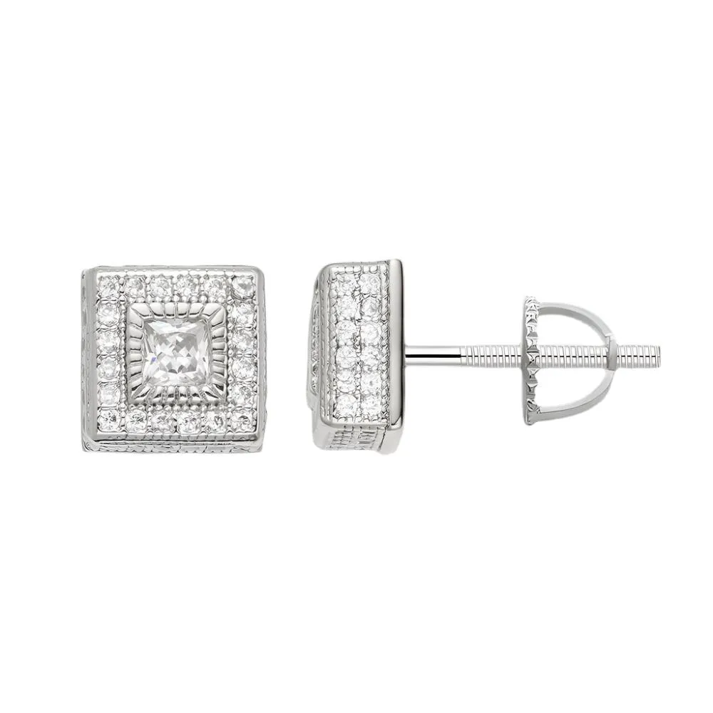 Square Screw back Earrings Lab-Created Moissanite Sterling Silver - M205659