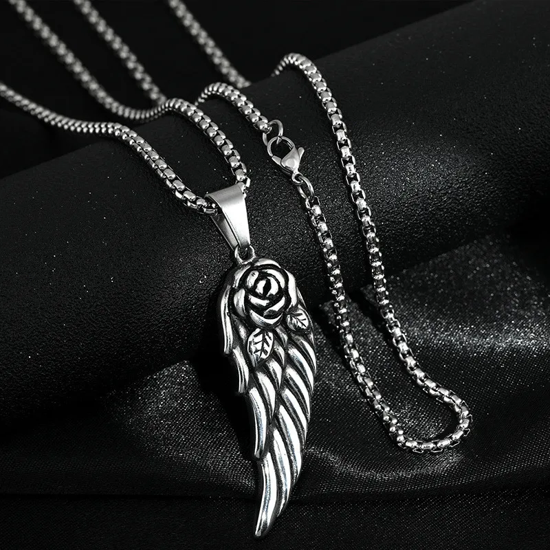 Stainless Steel Hip Hop Feather Spike Dragon Pendant Mens Necklace