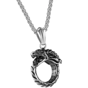 Stainless Steel Hip Hop Feather Spike Dragon Pendant Mens Necklace