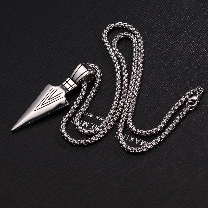 Stainless Steel Hip Hop Feather Spike Dragon Pendant Mens Necklace