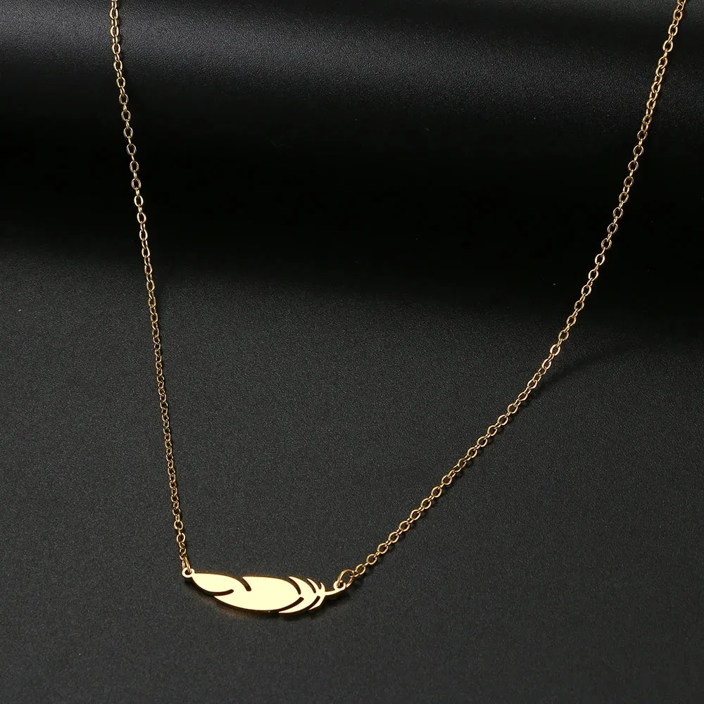 Stainless Steel Necklaces Simple Feather Charm Pendant Collar Chain Fashion Necklace For Women Men Jewelry Friends Best Gifts