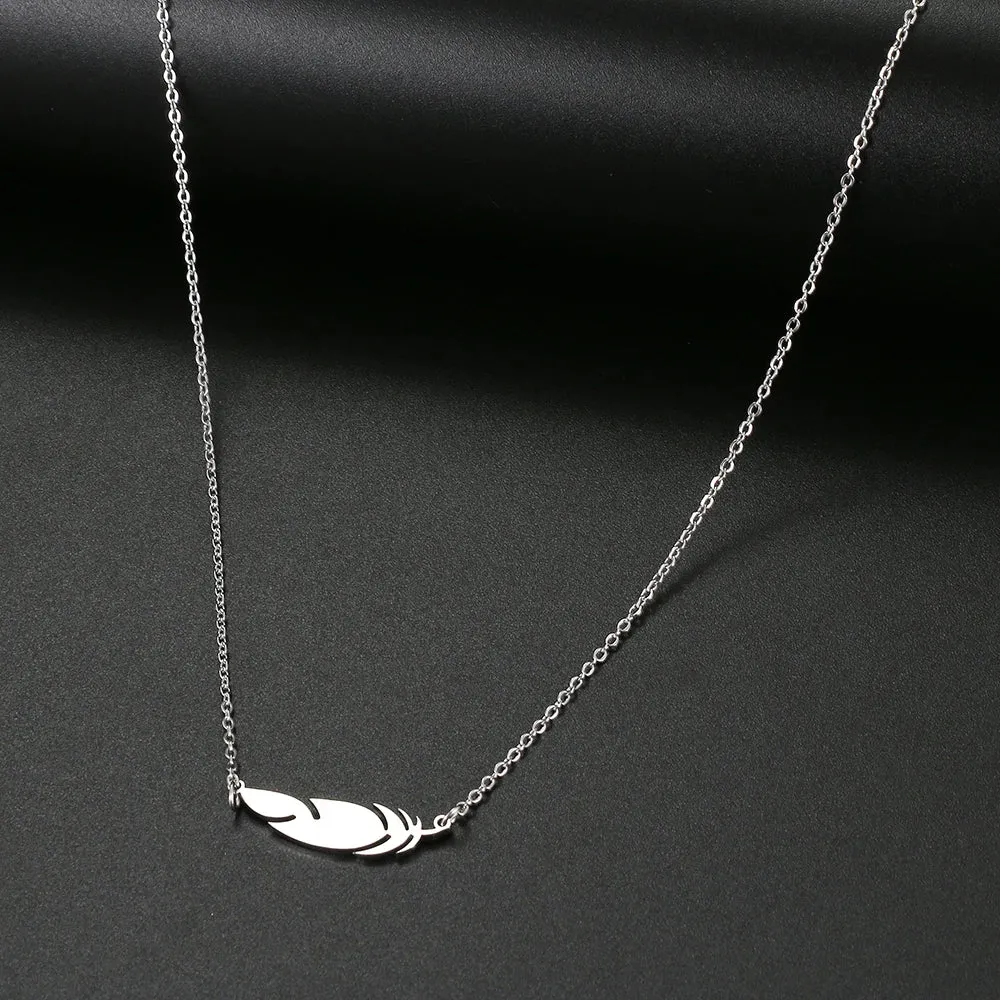 Stainless Steel Necklaces Simple Feather Charm Pendant Collar Chain Fashion Necklace For Women Men Jewelry Friends Best Gifts