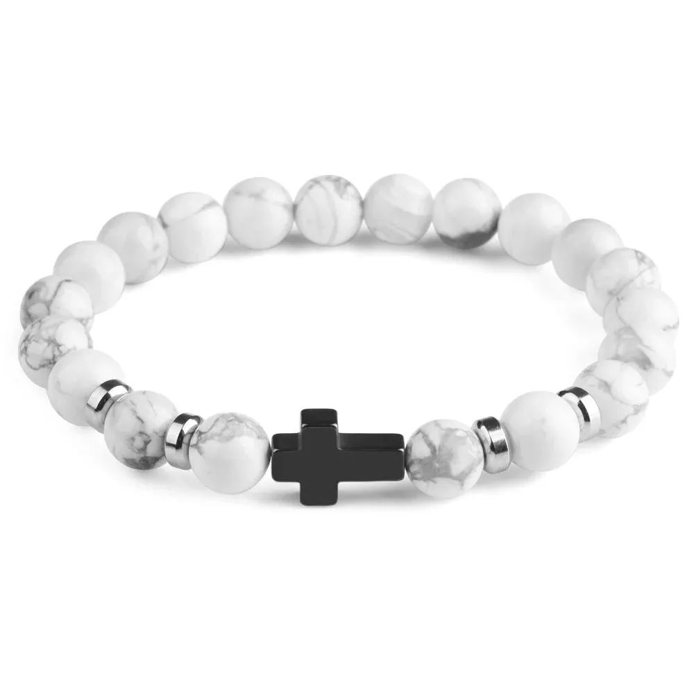Steel Cross Bracelet with Lava Bead Charm