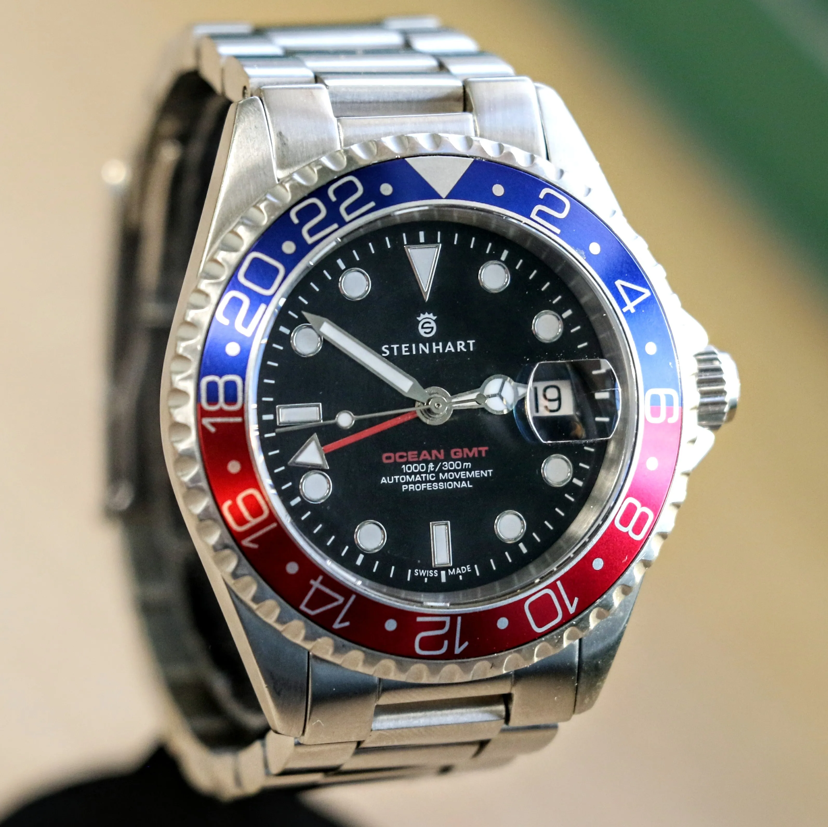STEINHART Ocean One GMT Automatic Watch 21 Jewels ETA 2893-2 BLUE-RED Pepsi Bezel Diver Wristwatch Swiss